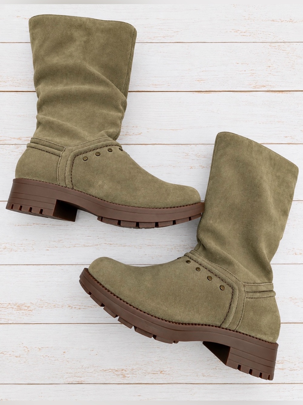 Revitalize Kennedy Rivet Suede Mid Calf Boots Fossil 6.5 NWT